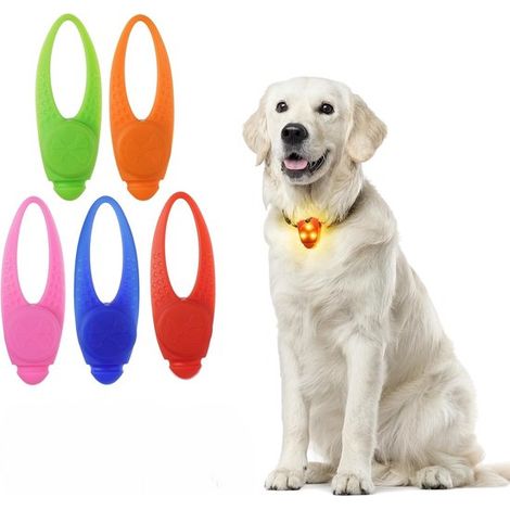 Set di 5 luci LED lampeggianti per cani – Luce LED per collare – Luce di sicurezza – 3 modalità – Silicone impermeabile – Clip per collare – Luce di sicurezza per animali domestici per passeggiate – P (1/5)