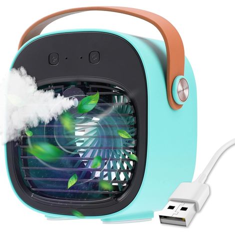 Climatiseur portatif,Climatiseur mobile Mini refroidisseur d'air Mini ventilateur portatif de refroidissement par eau, Silencieux 3 vitesses, Ventilateur de bureau USB (Blue) (1/5)