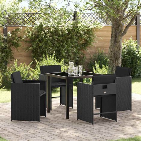 vidaXL Garten Essgruppe 5 pcs Schwarz Poly-Rattan (1/5)