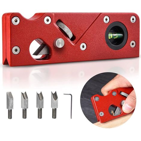 Rabot d'angle pour le travail du bois, rabot à chanfreiner à 45 degrés, chanfreiner, rabot à main pour le travail du bois (rouge + 3 têtes de coupe) (1/5)