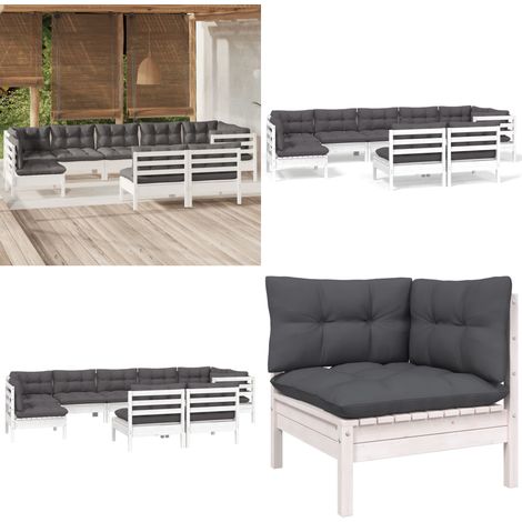 Salon de jardin 9 pcs avec coussins blanc bois de pin massif - Salon De Jardin - Mobilier De Jardin - Ensemble Salon De Patio - Meubles De Terrasse - Chaise Longue - Home & Living (1/5)