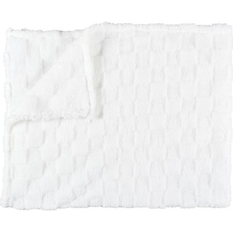 Plaid Flanelle Damier Blanc et Beige 120x150cm, Doux et Confortable, Lavable en Machine - TURIN (1/3)