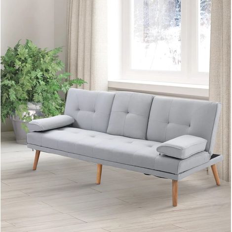 Sofá cama 3 plazas reclinable con mesa y patas de madera OKMYHOME (1/3)