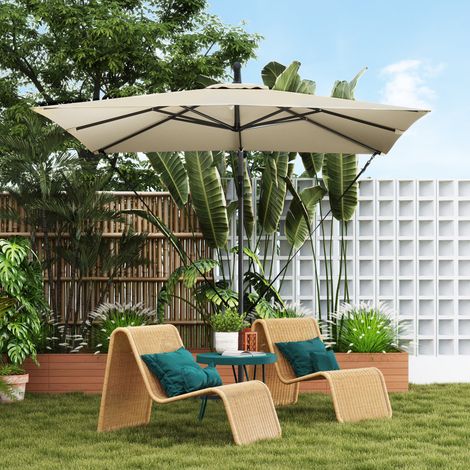 Ombrellone a braccio laterale, ombrellone da giardino per esterni, telo regolabile, 8 stecche, base a croce e manovella, 2,5 x 2,5 m, kaki
