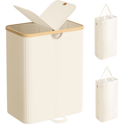 Songmics – Panier à linge 150L – 2 compartiments avec couvercle – Sacs amovibles pour tri facile – Tissu Oxford durable – Dimensions 52x38,5x75 cm (1/5)