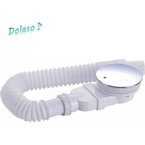 Bonde de douche 90 mm, extra plat, trou de vidange pour bac de douche, siphon avec système anti-odeurs, tamis à cheveux, couvercle chromé,blanc, (1/5)