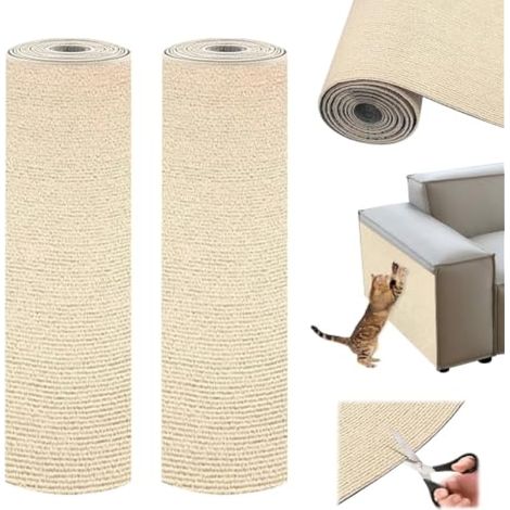 Grattoir Chat, 2 Pièces 40 x 300 cm Tapis Griffoir Chat Autocollant Protection Canapé Chats Anti-Griffe Kaki Griffoir pour Chats à Découper pour Murs Coins de Canapé Pieds de Table ou Lits (1/5)