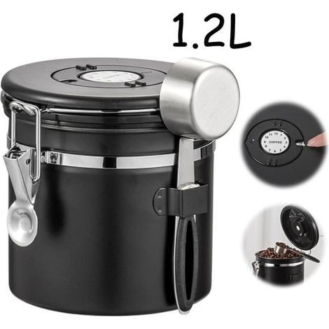 HONORNIC – Kaffeedose, Aufbewahrungsbehälter für Lebensmittel, luftdichter Kaffeebehälter für Kaffeebohnen, gemahlenen Kaffee, Müsli, 1,8 l, Schwarz (1/5)