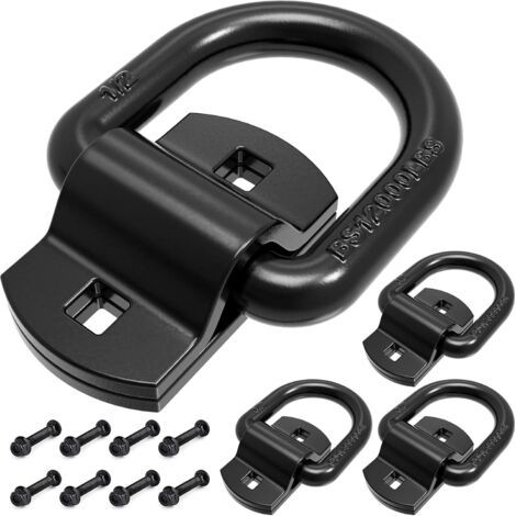 Lot de 4 anneaux en D forgés robustes de 1,27 cm, 5 443 kg, crochets de montage en surface pour remorques, camionnettes, camions et attaches de cargaison, avec vis et boulons (1/5)