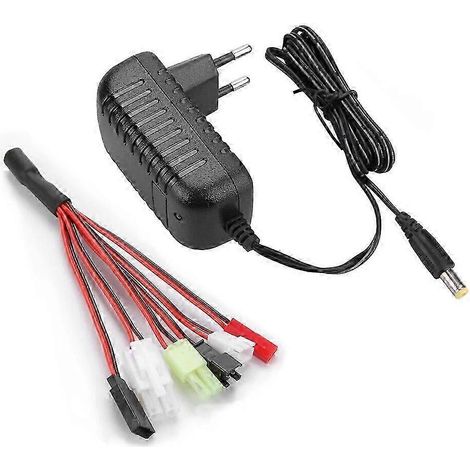 Chargeur universel pour batteries NiMH/NiCd avec 6 connecteurs, compatible avec les modèles réduits de voitures, bateaux et drones (compatible RC), référence SZRH AG 408. (1/5)