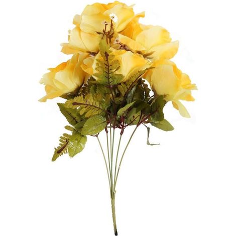 Rose gialle artificiali - Aspetto realistico - Bouquet da 6 - Altezza 48 cm (1/3)