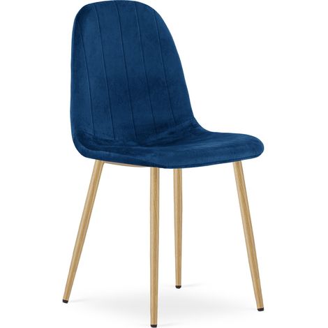 Sedia Padva in Velluto Blu con Gambe Effetto Rovere (1/5)