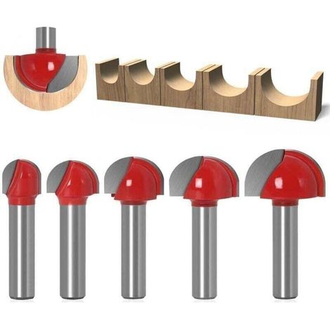 Rundboden-Holzfräser, 5-teiliges Set, 8-mm-Schaft, 12/16/19/22/25,4 mm, Hartmetall-Nutfräser für Fräswerkzeuge