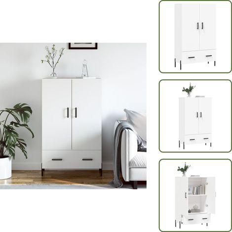 Buffet haut blanc 69,5x31x115 cm bois d'ingénierie - Buffet Design Moderne - Meuble Rangement - Armoire Blanche - Commode - Mobilier Salon (1/5)