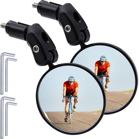 Set mit 2 verstellbaren runden Fahrrad-Rückspiegeln für Lenkerenden inklusive Inbusschlüssel universelle schwarze Spiegel für Rennräder und (1/5)