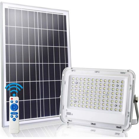 100W Solar Led Flutlicht 6500K Solarstrahler mit 100 LED Fernbedienung, wasserdicht IP65 5000LM Outdoor Solarleuchte für Lager, Garage, Garten [Energieklasse A+] (1/5)