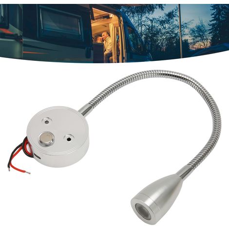 Lampe de lecture à intensité variable pour camping-car, lampe de lecture de chevet pour bateau à moteur, projecteur LED flexible à col de cygne, interface Type-C, lampe de lecture de cabine, argent. (1/5)