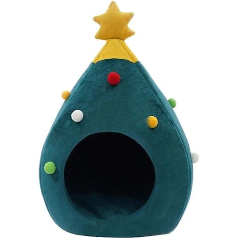 Lit Pour Chat - Cabane En Forme D'Arbre De Noël - Abri Chaud Et Sécurisant Pour Chats, Chiens Nains Et Lapins - 1 Pièce