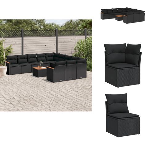 Salon de jardin 12 pcs avec coussins noir résine tressée - Ensemble Salon De Jardin - Mobilier De Jardin - Canapé Extérieur - Chaise Extérieure - Table Basse Jardin (1/5)