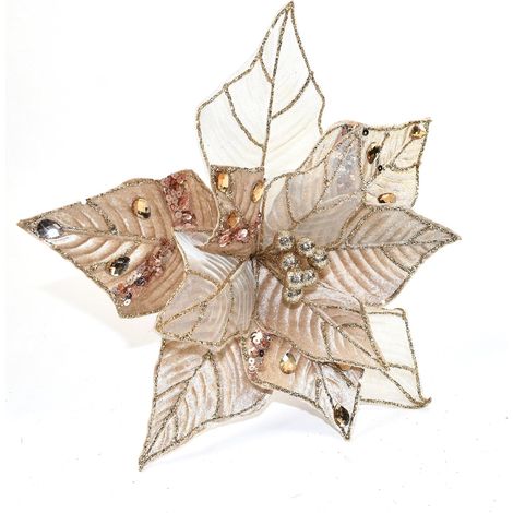 Ramo decorativo natalizio "Fiore Beige" con petali in tessuto da 47 cm (1/2)