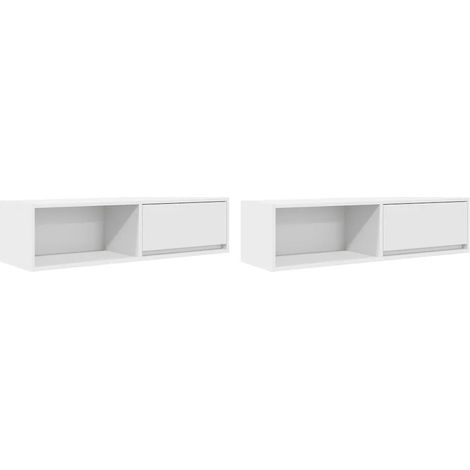 Lot de 2 meubles TV muraux peu encombrants 100 x 31 x 25,5 cm en bois d'ingénierie blanc