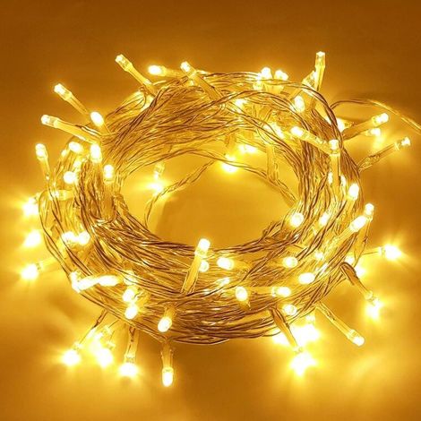 Luci natalizie da esterno per albero di Natale, 100 LED, luce bianca calda, con controller a 8 funzioni e cavi in rame, alimentazione di rete. (1/5)