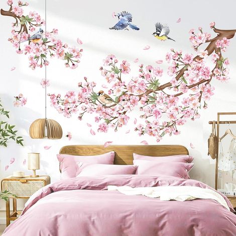 Stickers Muraux Fleur de Cerisier Rose Autocollant Mural Branche (1/5)