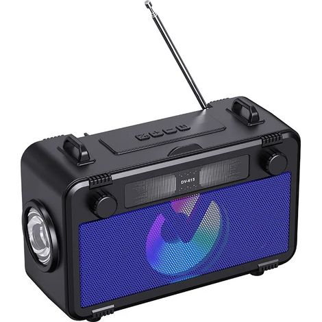 Radio portable rechargeable à énergie solaire, radio FM d'urgence, enceinte Bluetooth 5.3 sans fil, barre de son avec lampe torche LED, lecteur de carte TF et lecteur de musique USB (1/5)