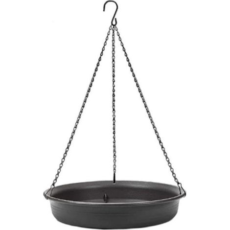 Bain Oiseaux - Suspendu Double Fonction Baignoire et Mangeoire - Pour Jardin Cour ou Terrasse - Noir - 1 Pièce (1/4)