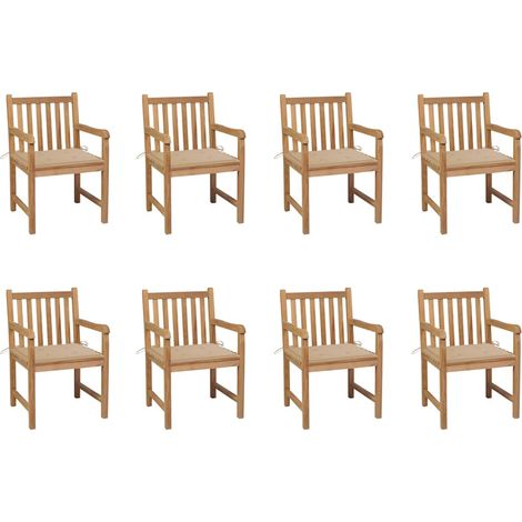 Sillas de jardín 8 uds madera maciza de teca cojines beige