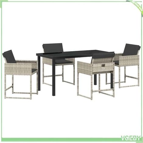 Ensemble de salle à manger pour jardin - FAFEICY - 3380734 - Gris clair - Poly rotin & acier - Table verre 80x80 (1/5)
