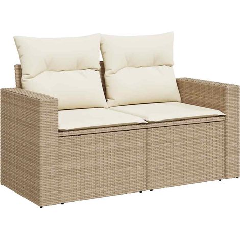 Gartensofa mit Kissen 2-Sitzer Beige Poly Rattan vidaXL