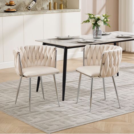 Sgabello da bar con design intrecciato aperto, schienale basso di supporto, telaio in metallo imbottito, tessuto avorio (1/5)