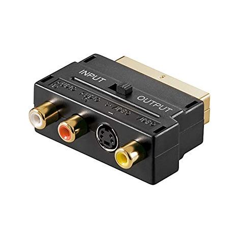 Adattatore da Scart a Video Audio Composito e S-Video, IN/OUT, spina SCART (21-pin) 3 prese RCA + Presa mini-DIN 4 (S-Video). Collegamento, tipo spina SCART (21-pin) (1/2)