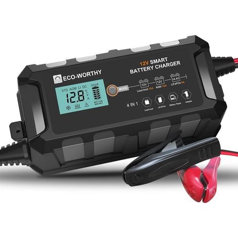 Chargeur de Batterie de Voiture 10A 12V, Chargeur de Maintenance avec Activation de la Batterie au Lithium, Détection Intelligente,pour Voiture, Camion, Moto, Tondeuse, Bateau, Marine (1/5)