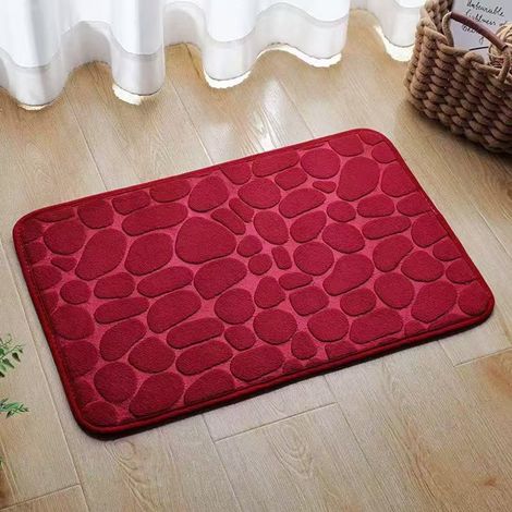 Tapis de bain motif galets en mousse à mémoire de forme 50 x 80 cm bordeaux (1/5)