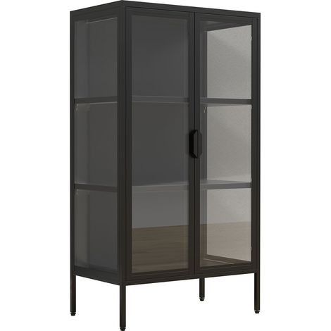 Ebuy24 – Vitrine en acier Floka M 110x60x35 cm – Cadre durable – Portes en verre – 2 étagères – Montage rapide (1/4)