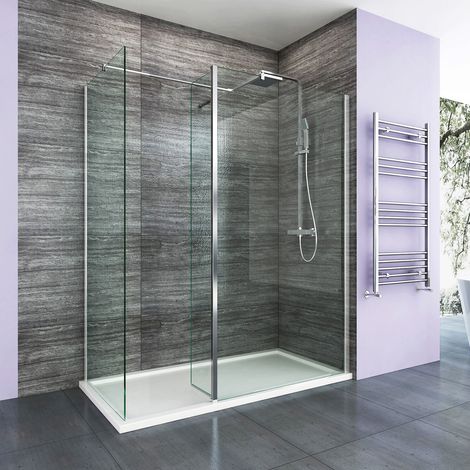 ELEGANT Walk in Shower Enclosure 8mm Easy Clean Glass 800mm Wetroom Shower Glass Panel with 700mm Side Panel and 300mm Flipper Panel