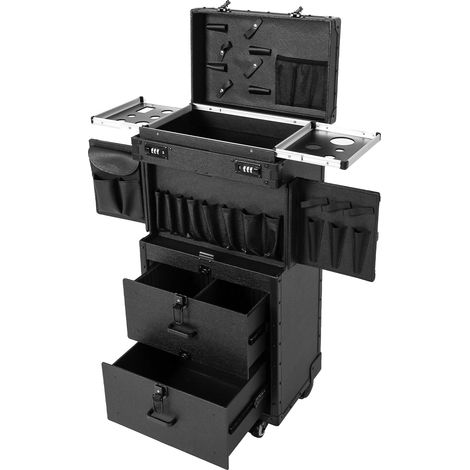 Carrello cosmetico, in PU e pannello in legno, 38 x 25,5 x 82 cm, 2 cassetti, 4 ruote, su supporto (1/5)