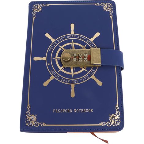 Carnet de voyage A5 vintage, 100 pages, avec serrure à combinaison, couverture en cuir PU bleu, journal intime pour notes et souvenirs. (1/5)