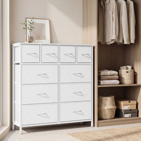 Commode avec 10 Tiroirs en Tissu, Meuble de Rangement pour Chambre, 98,7 x 30 x 96,2 cm, Blanc (1/5)
