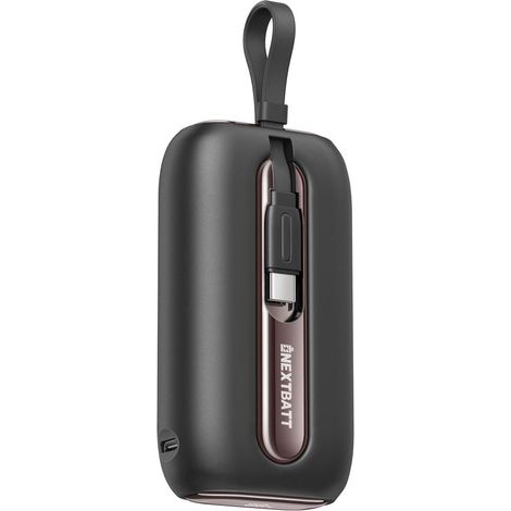 Batterie externe nextbatt mini avec charge rapide 10 000 mah 225 w et double cable - noir