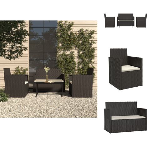Gartenmöbel-Sets - Living 4-tlg. Garten-Lounge-Set mit Kissen Poly Rattan Schwarz (1/5)