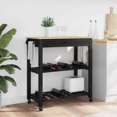 vidaXL Carrello da Cucina MONZA Nero 84 x 40 x 88,5 cm