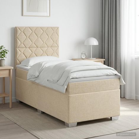 Lit boxspring avec matelas Crème 90 x 200 cm Tissu (1/5)