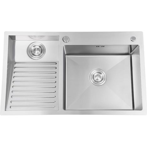 Fregadero de ropa, fregadero de acero inoxidable con mesa de lavado, fregadero con tabla de lavar para lavaderos, cuartos de servicio, cocinas, balcones (1/5)