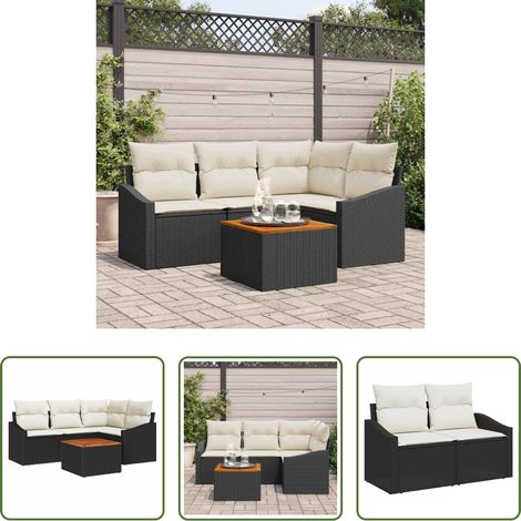 Gartentisch - Gartensofa-set mit Speicher 5 pcs Schwarz und Creme Poly-Rattan (1/5)