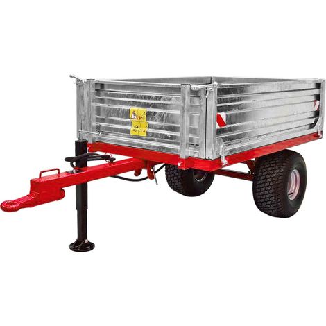 Torros – Remorque simple essieu 1000 kg pour micro-tracteur – Benne galvanisée basculante hydraulique – Dimensions 1600 x 1100 x 400 mm – Attelage anneau 50 mm – AHRT100H (1/5)