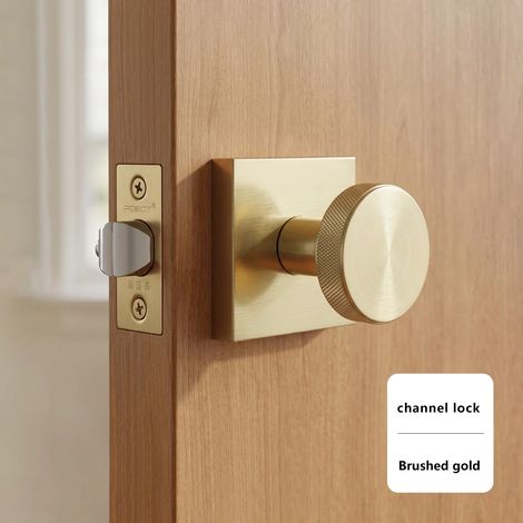 (Channel Lock-Gold) Verrou de salle de bain sphérique moleté sans clé, poignée intérieure antidérapante pour rangement dans les allées de placards. Sans système anti-verrouillage. (1/5)