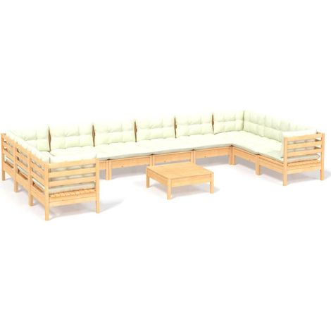 Muebles de jardín 11 piezas cojines madera de pino color crema vidaXL (1/5)